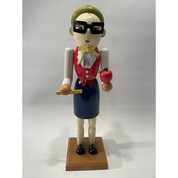 Rare 2011 14" Teacher with Ruler and Apple Nut Cracker Christmas Decoration